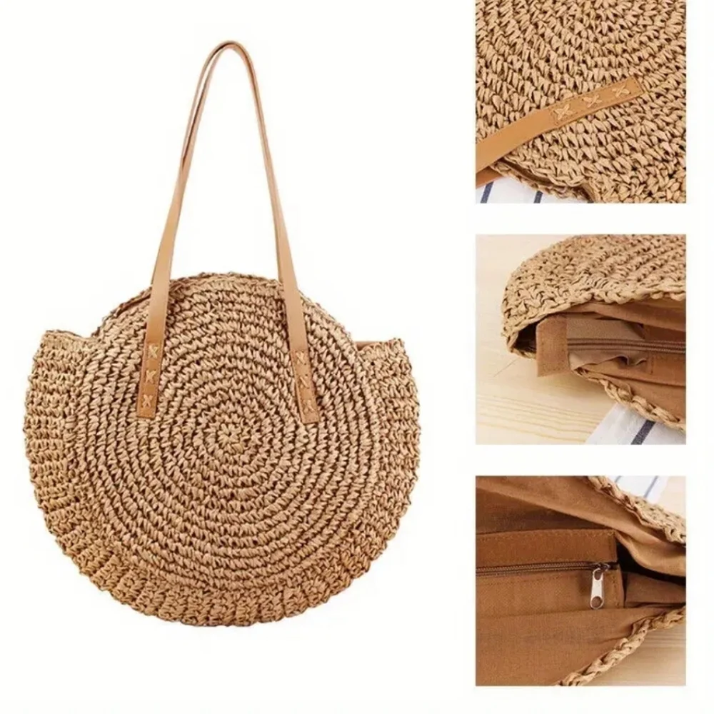 Straw Woven Tote Bag Double Handle